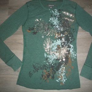 Celebrity Pink Green Long Sleeve Tee with Floral Design